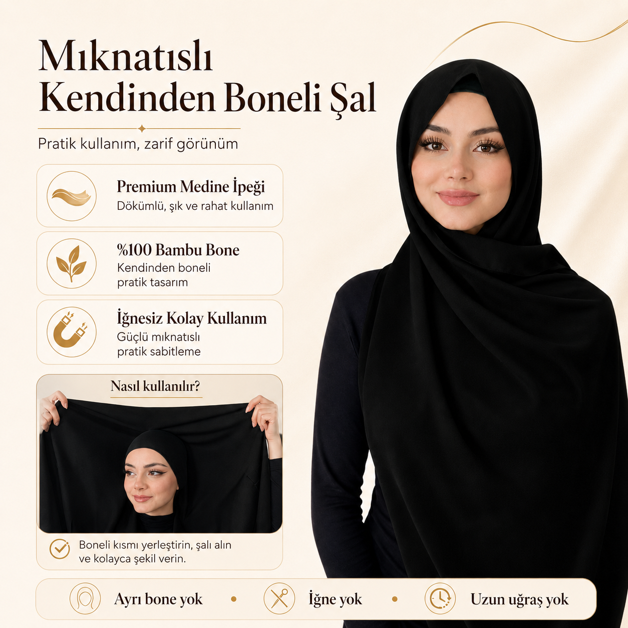 Mıknatıslı ve Boneli Pratik Şal