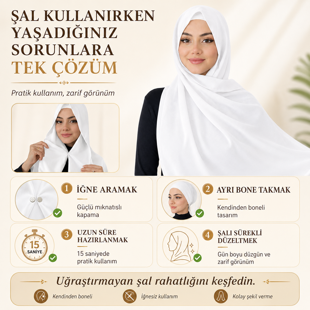 Mıknatıslı ve Boneli Pratik Şal
